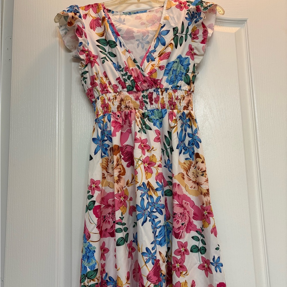 SHEIN Floral Midi Dress - Pink, Blue, Yellow